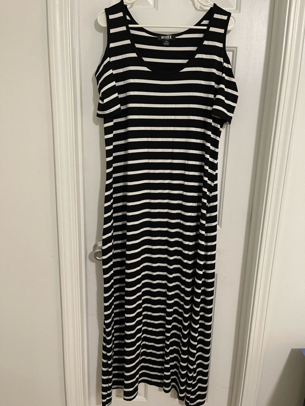 Relaxx Black & White Striped Cold-Shoulder Maxi Dress